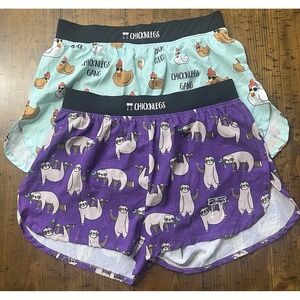 Chicknlegs Chicken Legs 4" Running Split Shorts  Men's XL Lot of 2 Sloth Chicken